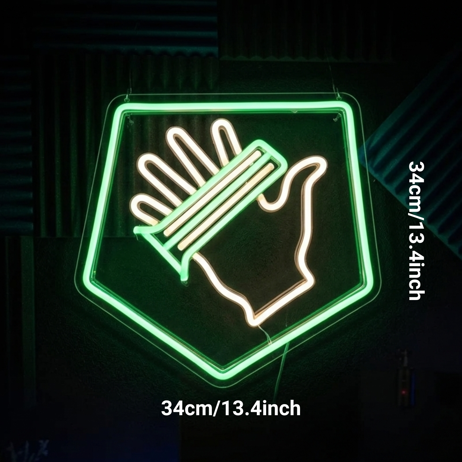 Vibrant green and white LED neon sign featuring the Speed Cola perk icon from Call of Duty Zombies, mounted on a dark wall above a dim gaming desk setup.