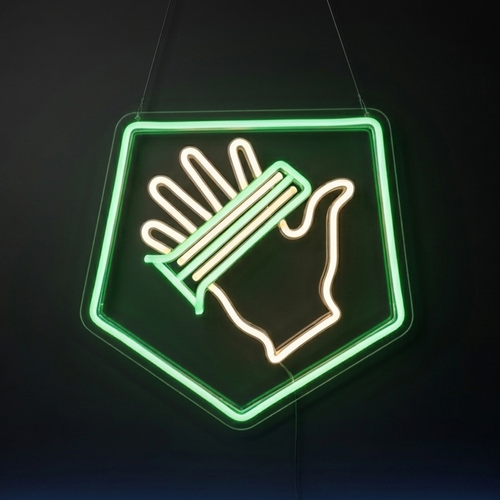 Green and white LED neon sign shaped like the Speed Cola perk icon from Call of Duty Zombies, hanging against a dark background.